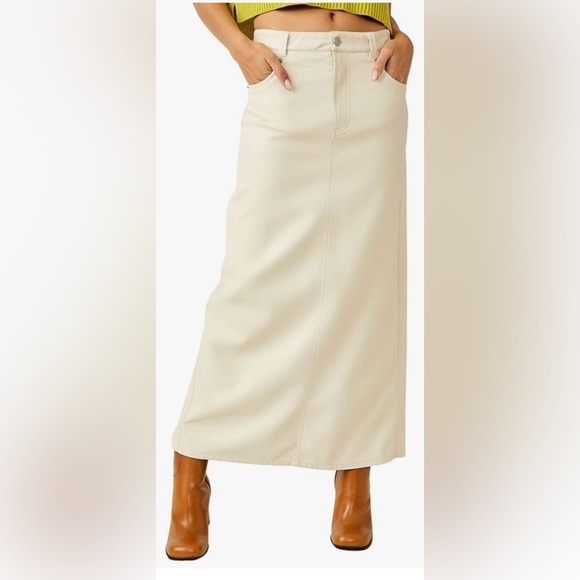Free People Dresses & Skirts - Free People City Slicker Faux Leather Vegan Maxi Skirt Size 0 Cream Ivory Boho